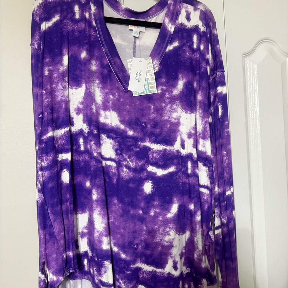 LuLaRoe 2XL Vicki Purple and White Tie-Dye Tunic